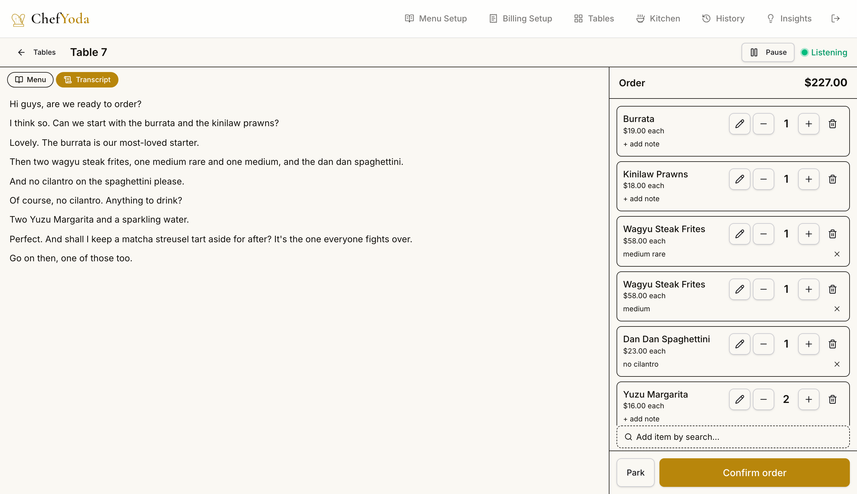 Order building itself from the table conversation